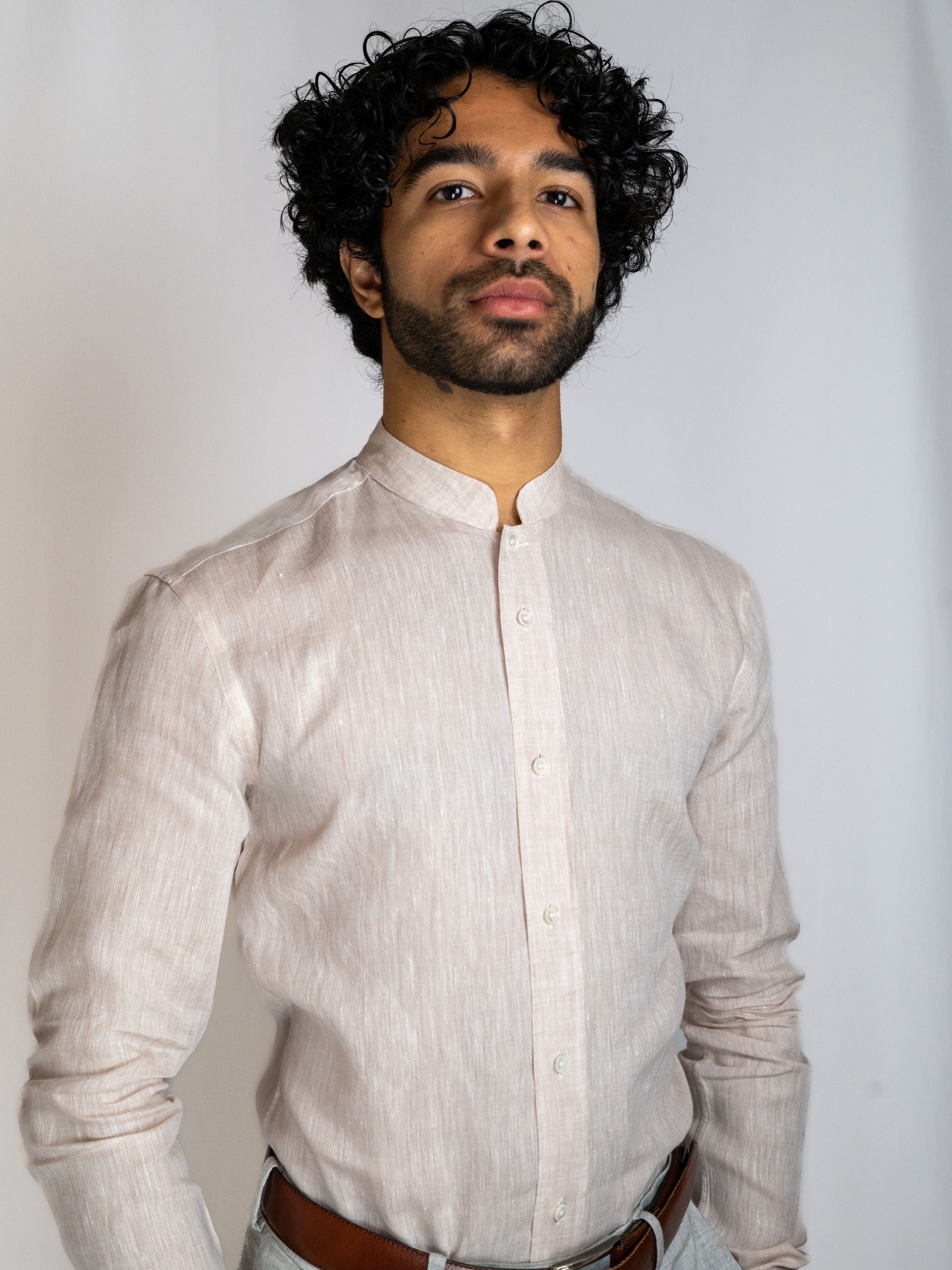Mandarin Collar Oatmeal Shirt