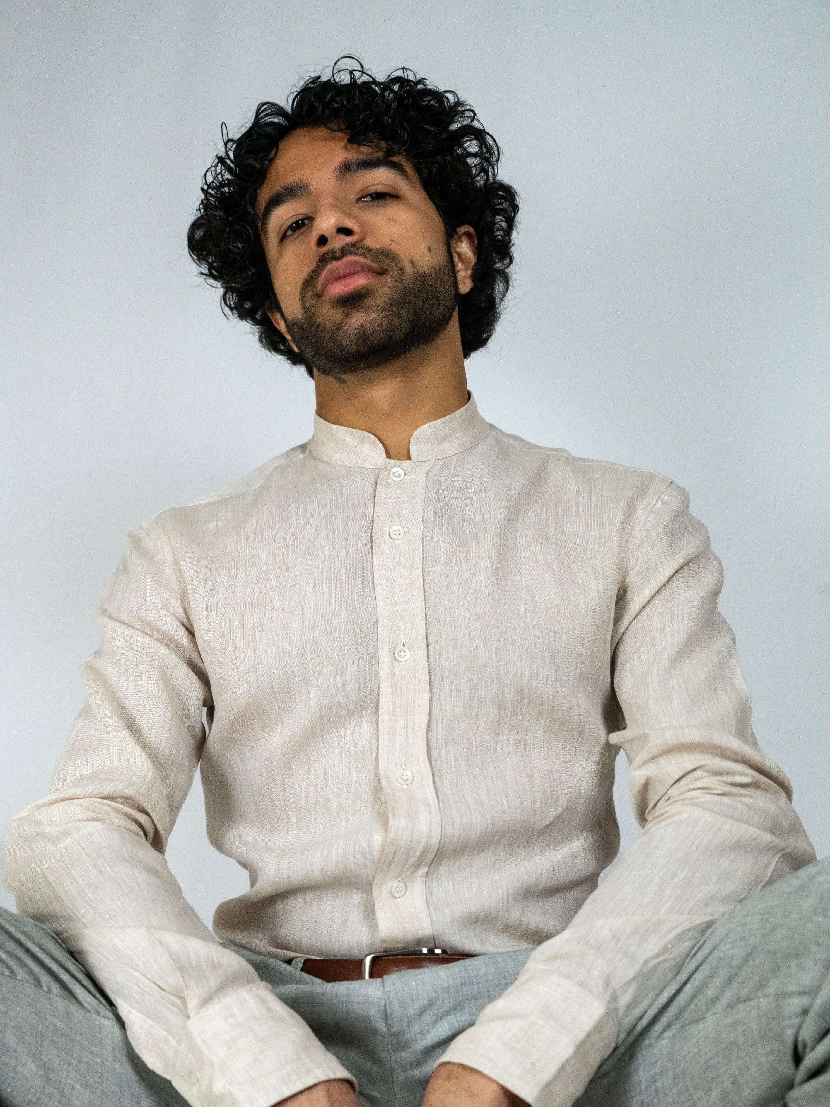 Mandarin Collar Oatmeal Shirt