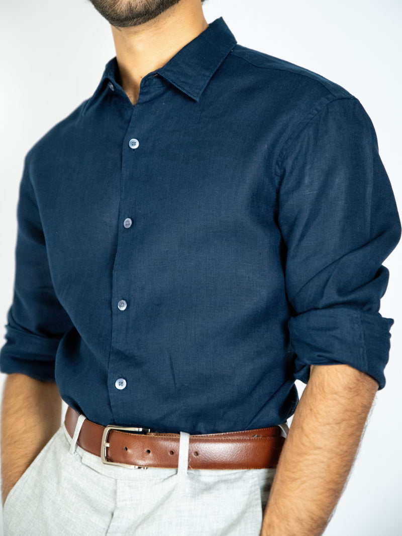 Navy Linen Shirt image 2