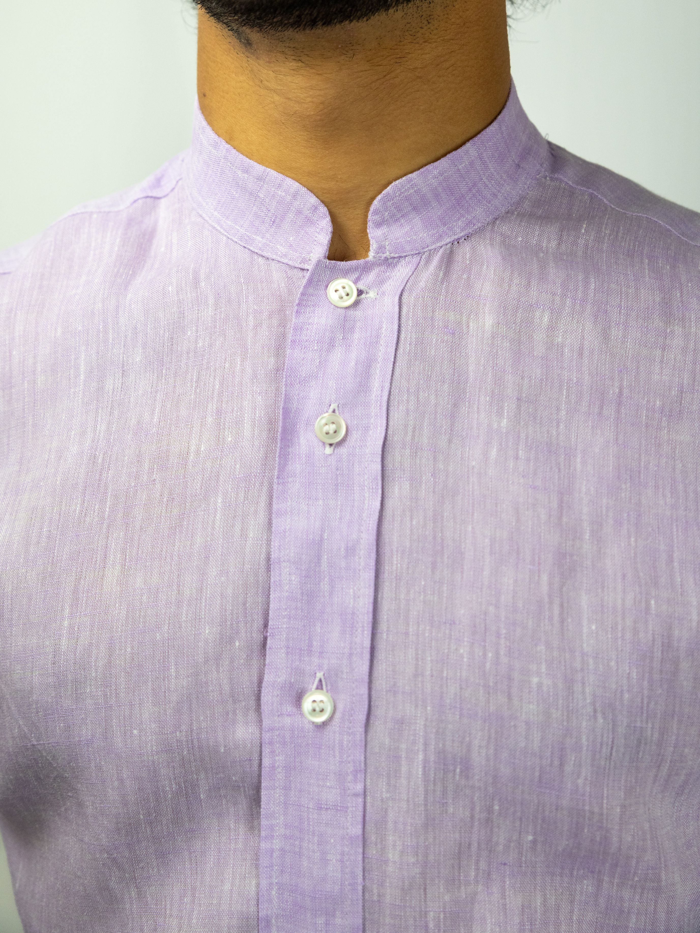 Mandarin Collar Lilac Linen Shirt