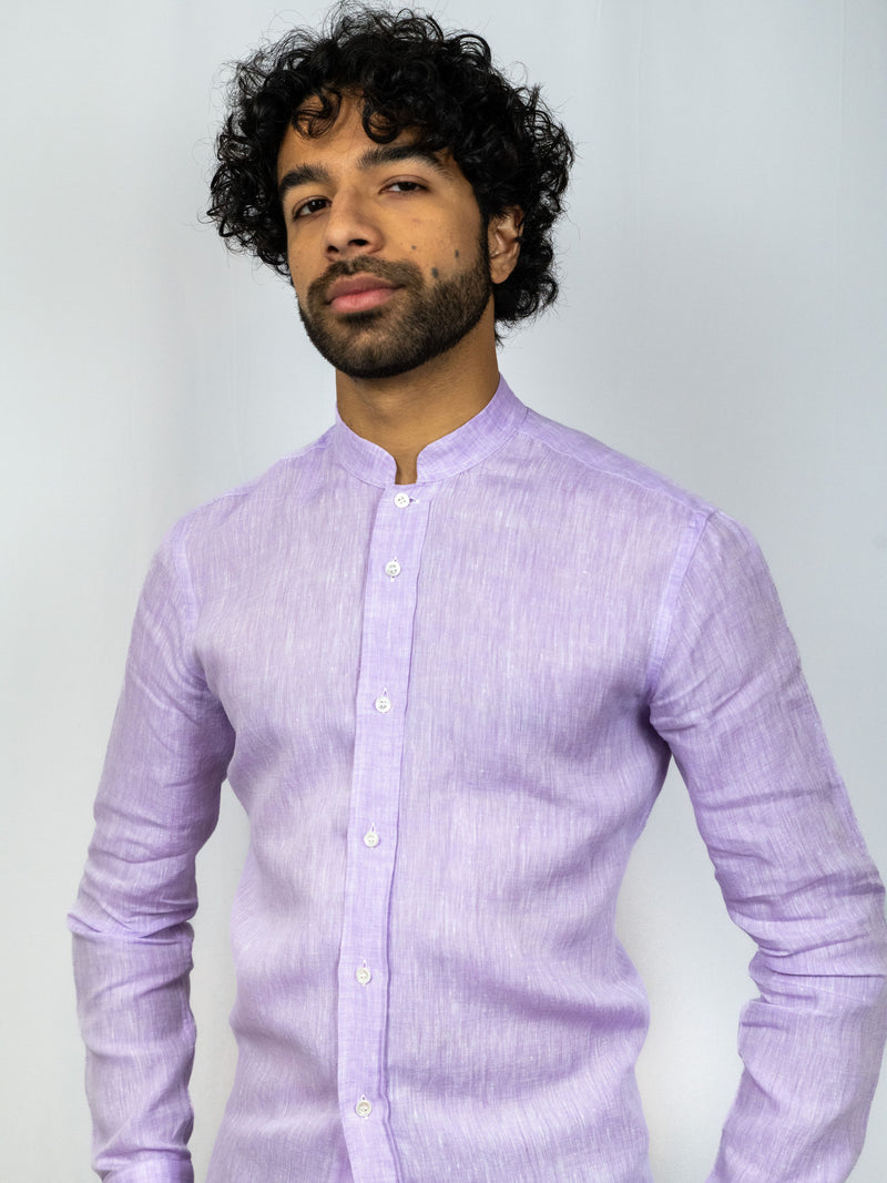 Mandarin Collar Lilac Linen Shirt image 1