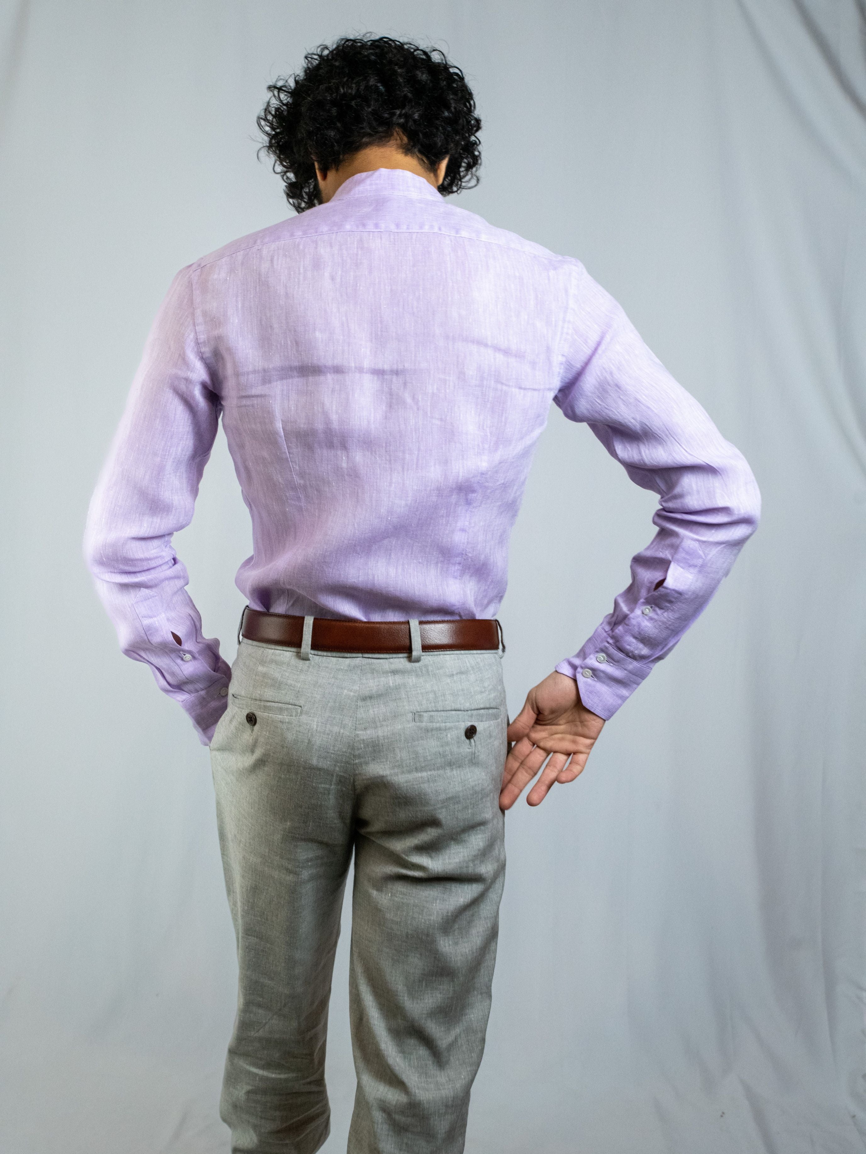 Mandarin Collar Lilac Linen Shirt