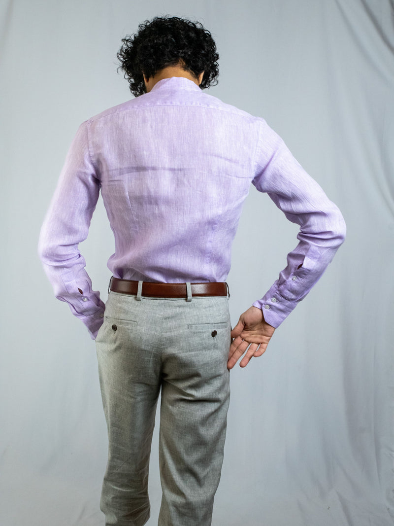 Mandarin Collar Lilac Linen Shirt image 2