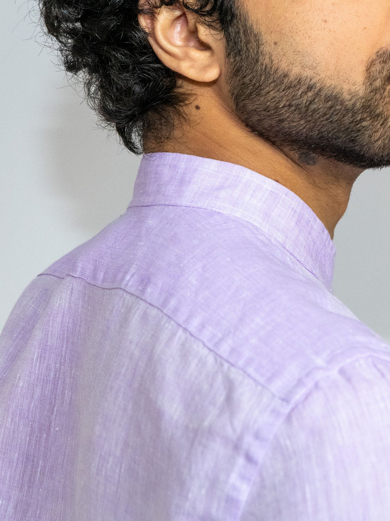 Mandarin Collar Lilac Linen Shirt image 5