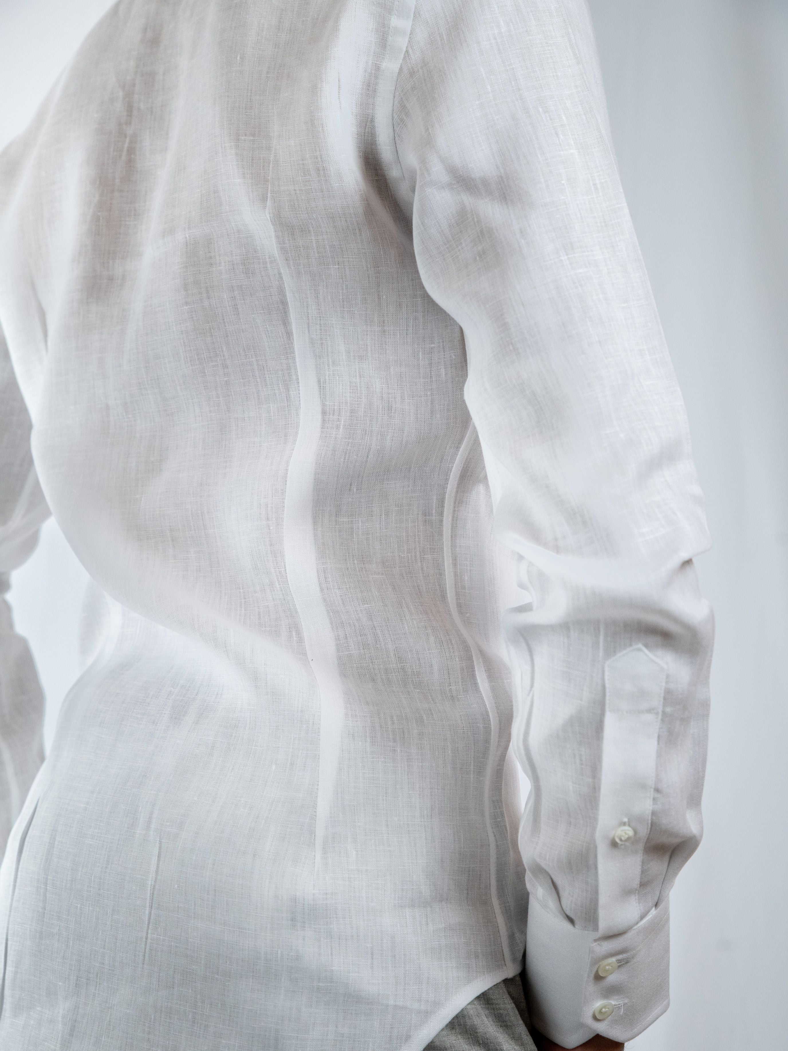 Mandarin Collar White Linen