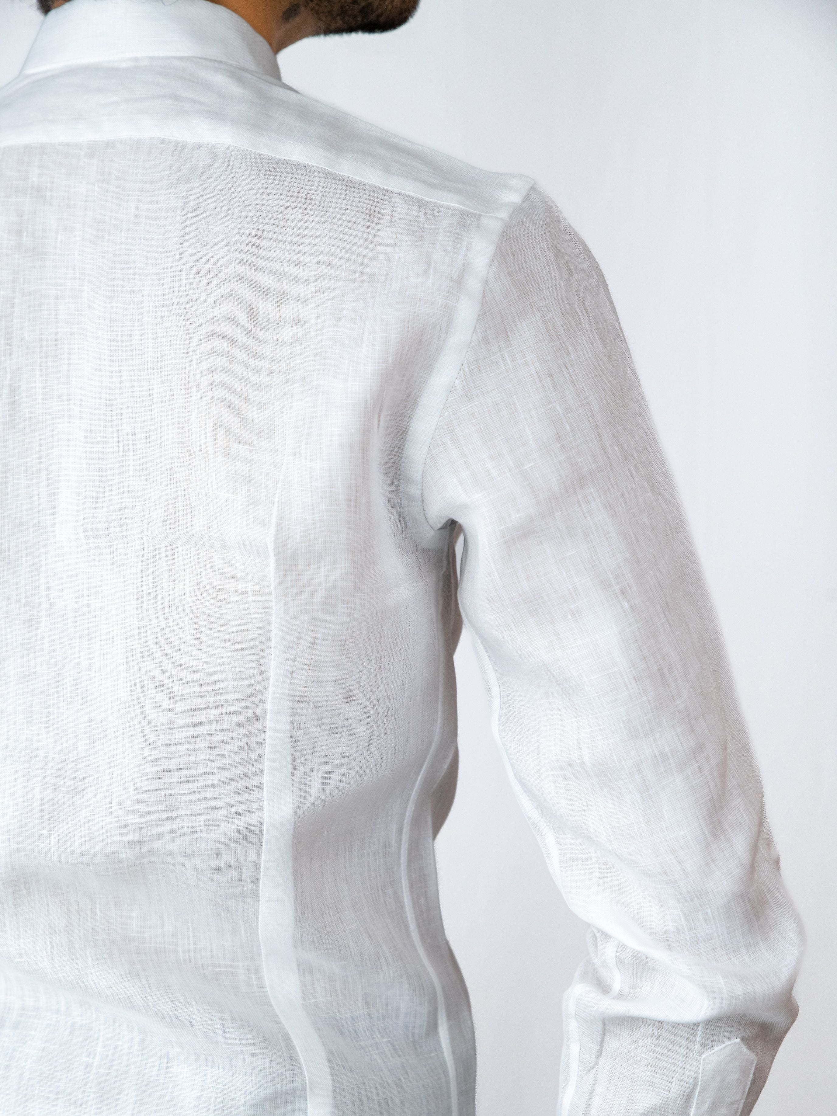 Mandarin Collar White Linen