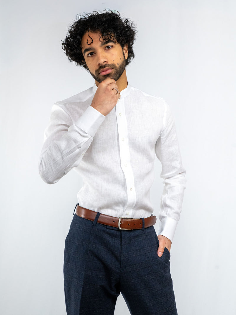 Mandarin Collar White Linen image 1