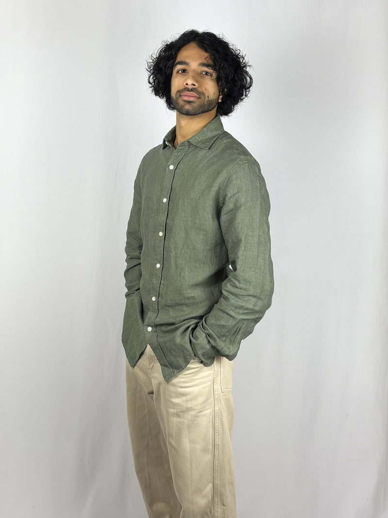 Forest Green Linen Shirt image 1