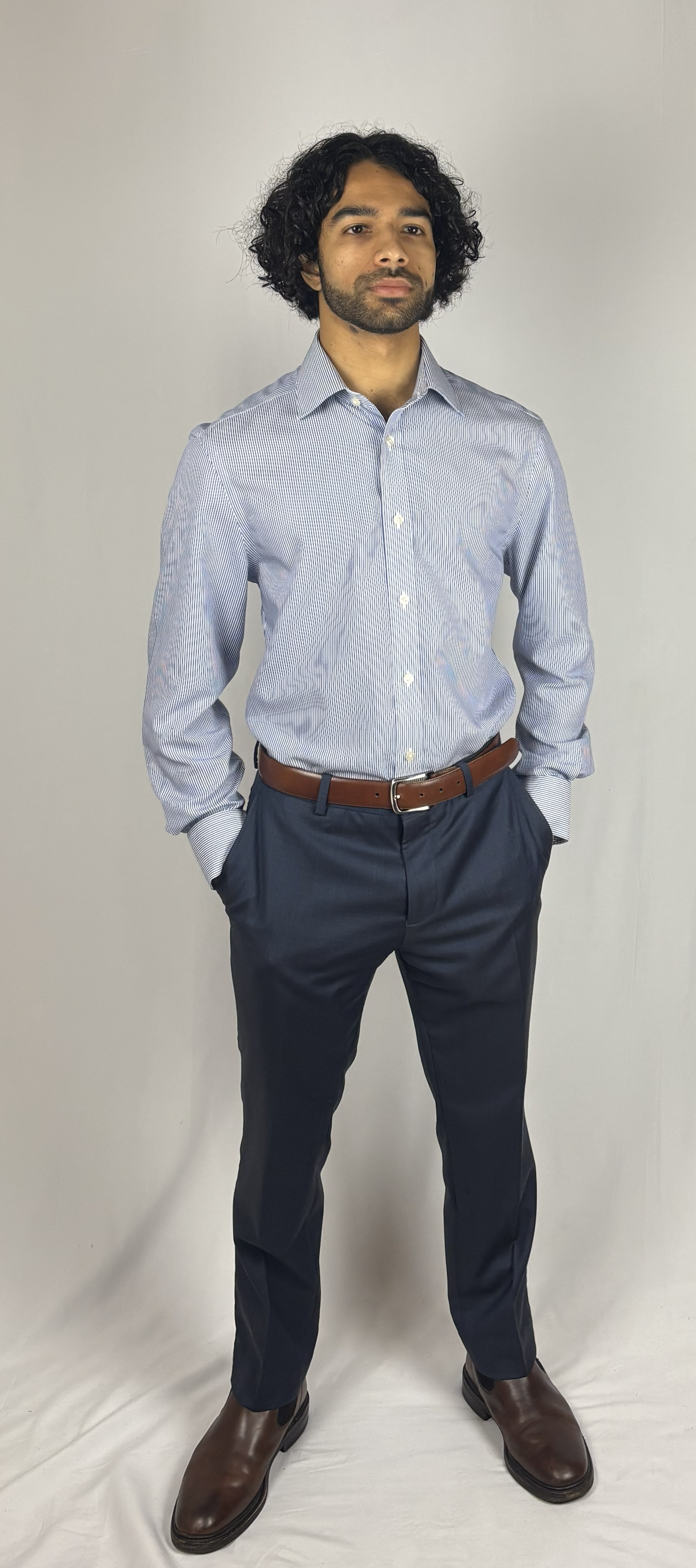 Blue striped non iron twill shirt