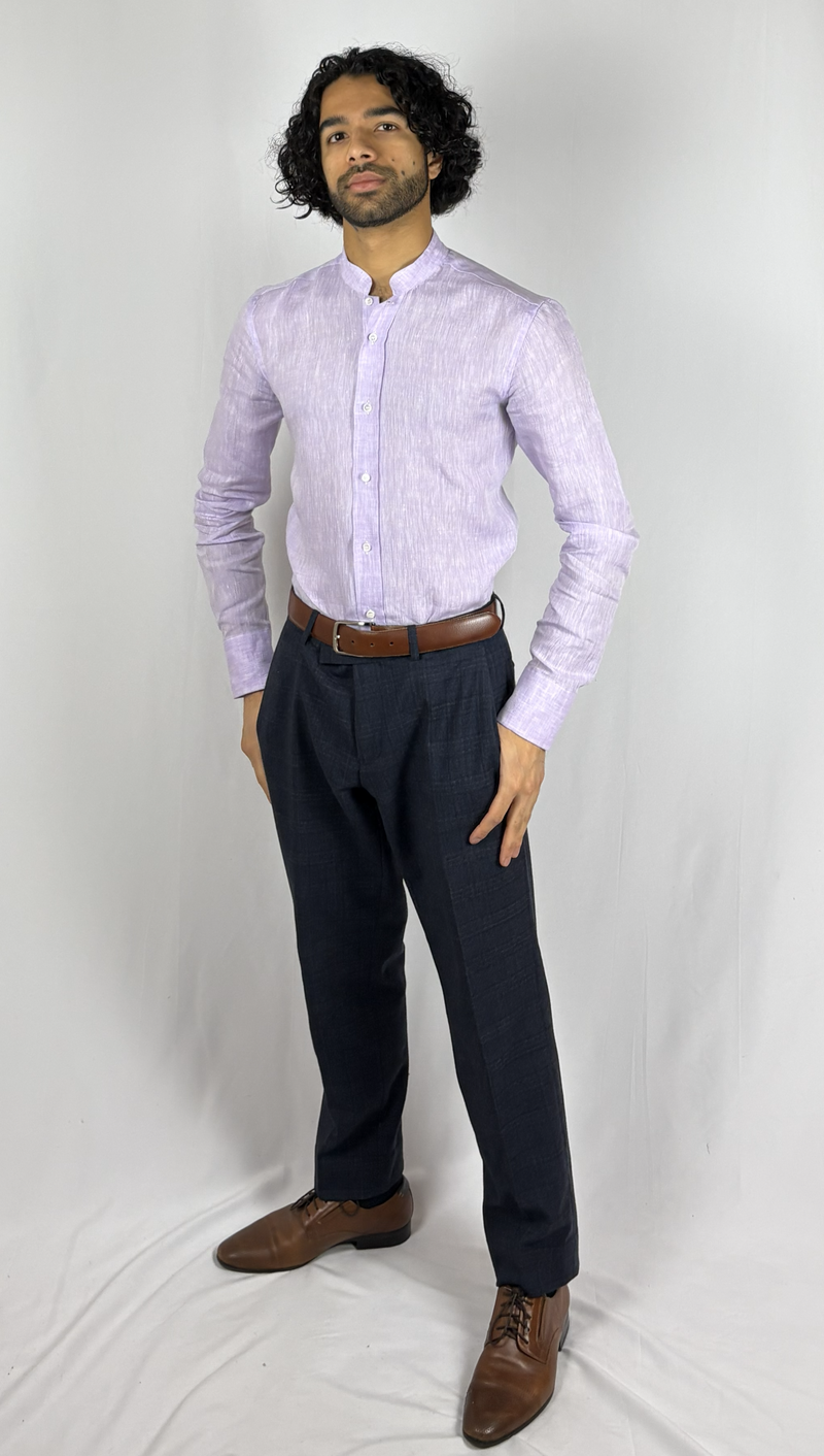 Mandarin Collar Lilac Linen Shirt image 3