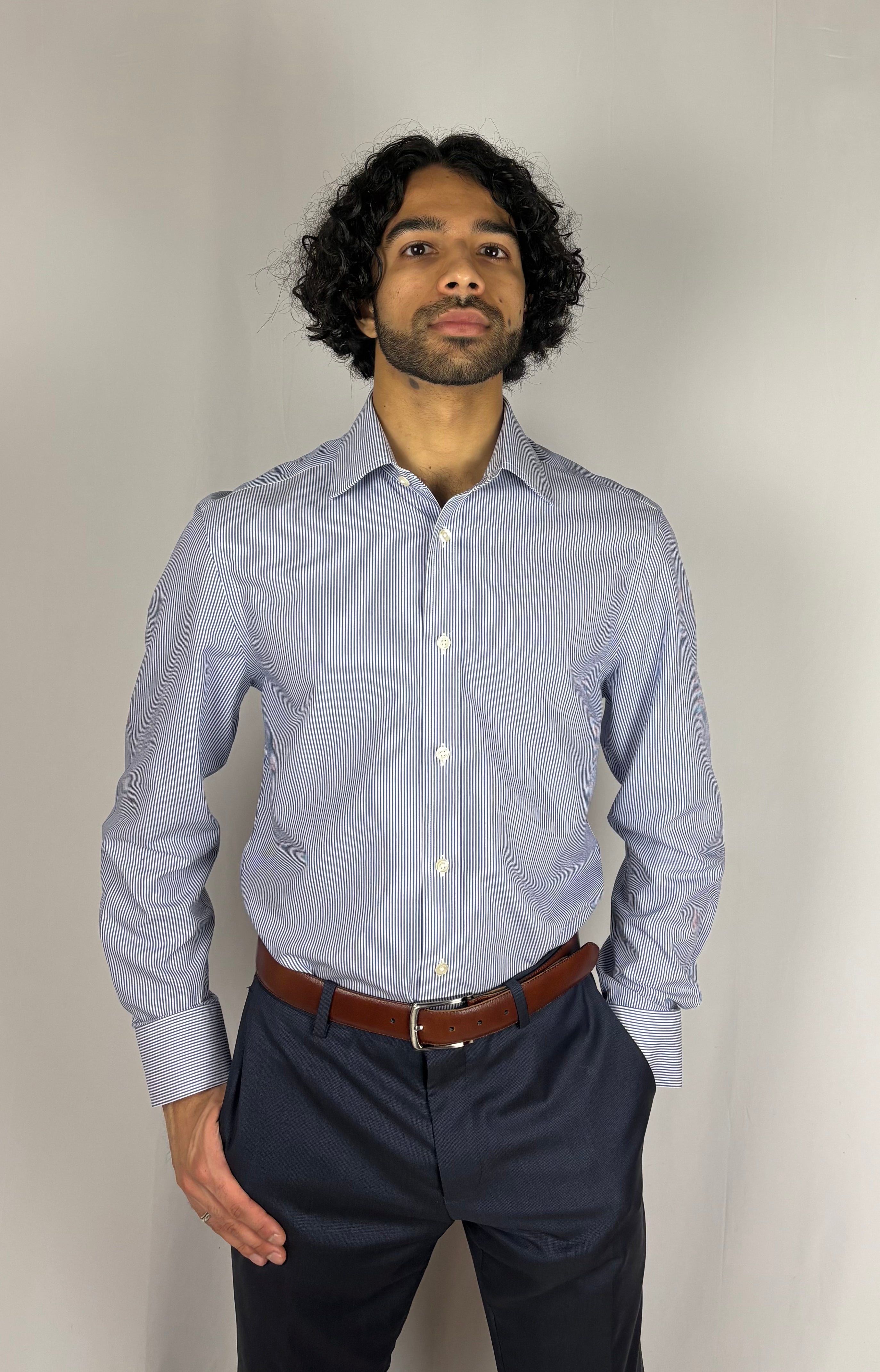 Blue striped non iron twill shirt