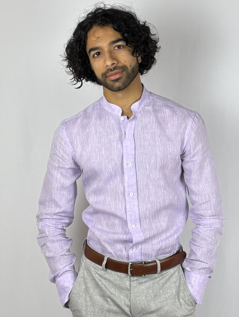 Mandarin Collar Lilac Linen Shirt image 1